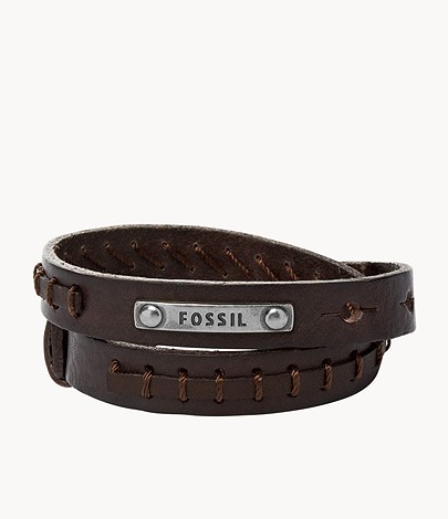 Bracelet double pour homme Fossil en cuir marron JF87354040