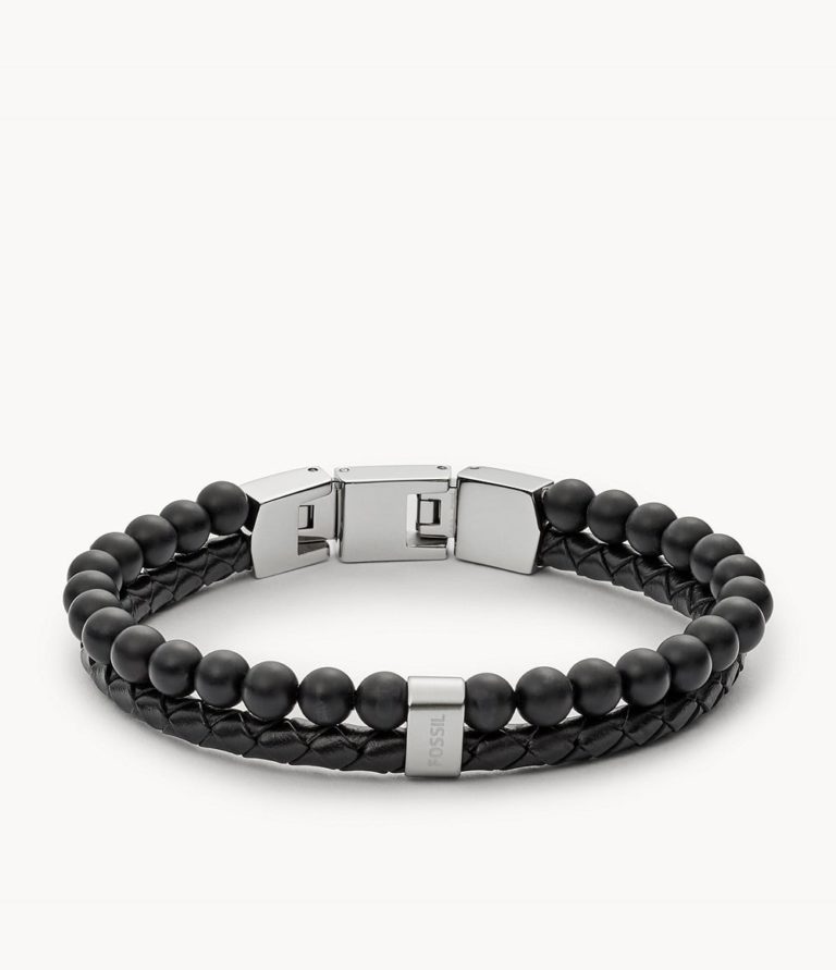 Bracelet Fossil cuir et perles noir Vintage pour hommes JF02763040