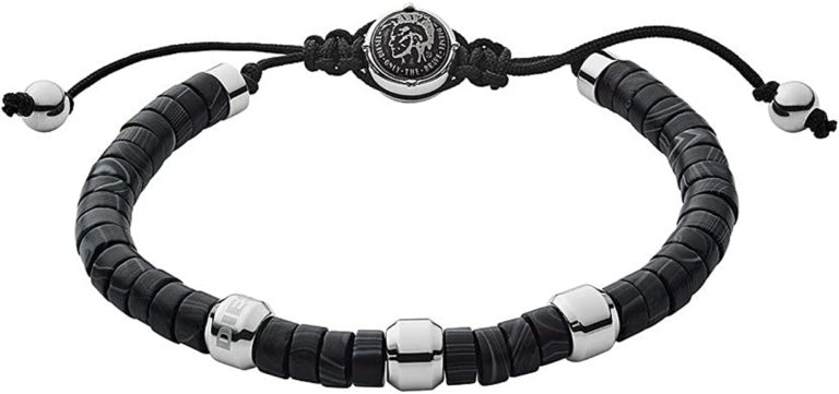 Bracelet pour homme Diesel Only The Brave perles cuir, acier, noir - DX1121040