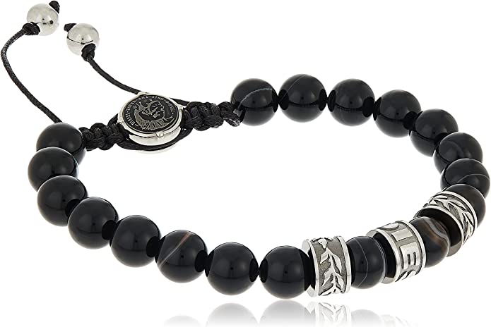 Bracelet homme Diesel avec chaîne à boules perles noires et acier DX1101040