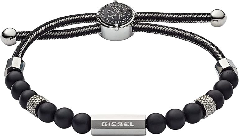 Bracelet homme Diesel perles noires et acier inoxydable