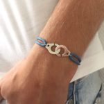 Bracelet menotte avec cordon fin bleu en coton - Les bijoux de Paulette