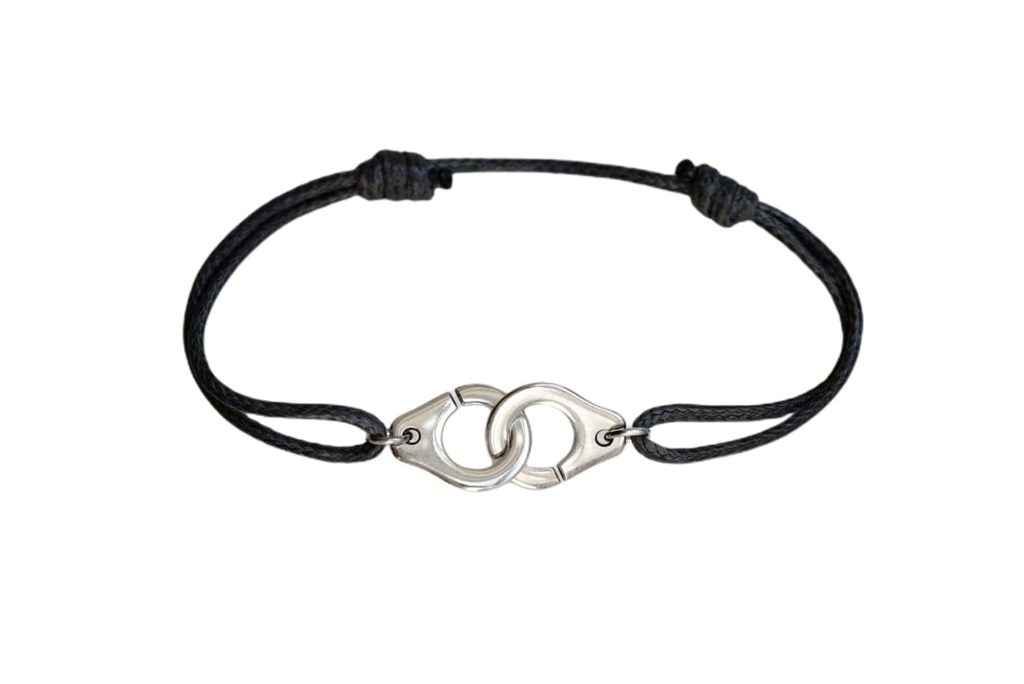 Bracelet menotte avec cordon fin noir en coton - Les bijoux de Paulette