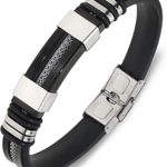 Bracelet ajustable Suyi pour homme manchette en acier inoxydable et silicone noir fba-bt152-brt