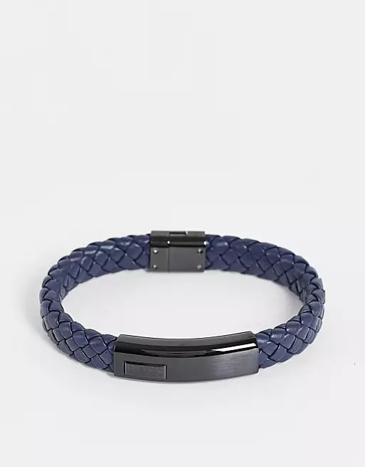 Bracelet BOSS Lander tressé en cuir bleu 1580179M