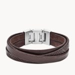 Bracelet triple pour homme Fossil en cuir marron texturé JF02999040