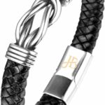 Bracelet pour homme Jewellbox en cuir tressé noir avec noeud infini et fermoir magnétique